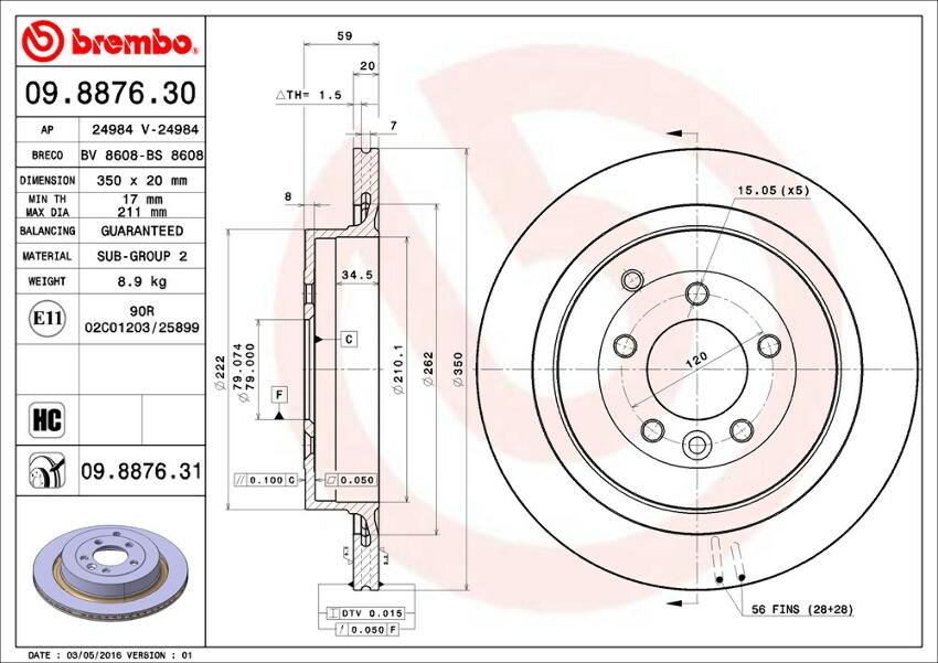 Land Rover Brembo Disc Brake Rotor - Rear (350mm) SDB000646